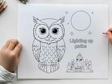 Wise owl lighting path vector illustration flat design preview picture