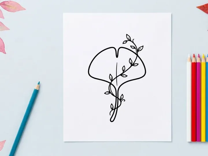 Minimalist line art of a delicate plant. Elegant botanical illustration for design projects.