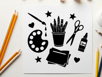 Silhouette of art supplies on a white background silhouette