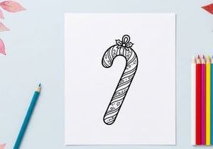 Hand drawn candy cane ornament illustration for Christmas holiday design projects