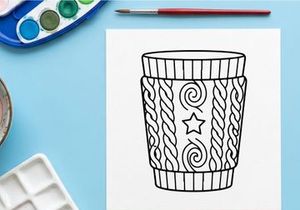 Hand-drawn Christmas barrel with ornate swirls and star for festive holiday decor