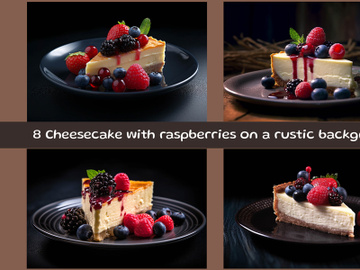 Cheesecake with berries on a rustic background preview picture
