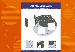 10 Pages Cut and glue game for kids with fish. Cutting practice for preschoolers. Education worksheet.