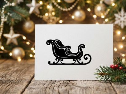 Black Christmas Sleigh Silhouette Icon for Holiday Design and Seasonal Graphics