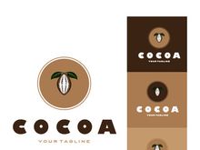 cocoa logo,cocoa bean,cocoa tree,cocoa branches and leaves,chocolate mix on white background,vintage,modern,simple,minimalist icon illustration template design vector