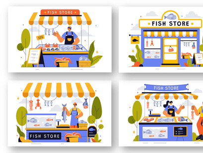 9 Fish Store Illustration