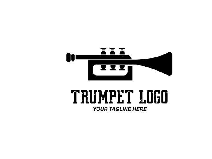 Trumpet logo design, generate melody, musical instrument vector sketch illustration