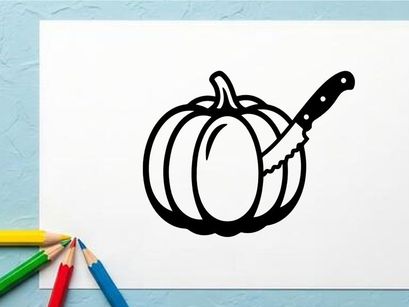 Labu dengan Pisau untuk Halloween atau Panen Musim Gugur