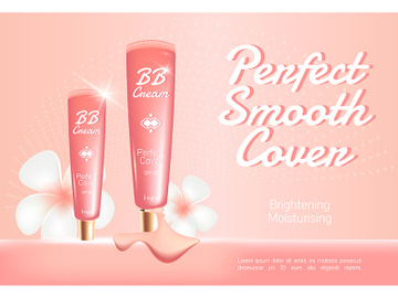 Perfect smooth cover cosmetics realistic vector product ads banner template preview picture
