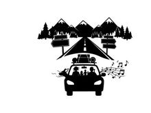 Family road trip adventure silhouette to mountains and forest