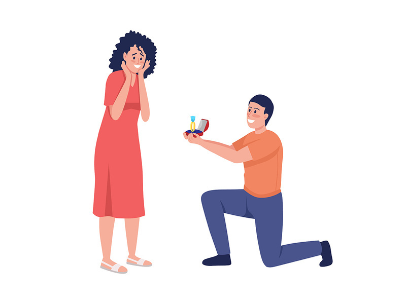Man proposing to his beloved woman semi flat color vector characters