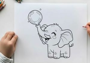 Cute elephant holding soap bubble vector illustration