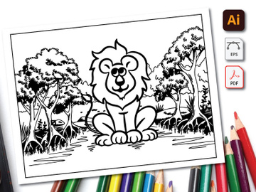 Lion Coloring Book Line Art Design preview picture