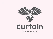 Curtain Logo, Home Interior Simple Design, Furniture Window Curtain Vector, Illustration Symbol Icon