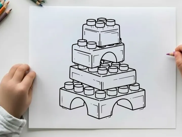 White lego blocks stacked castle vector illustration