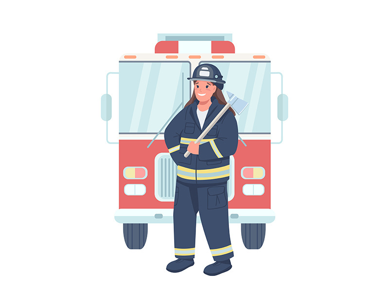 Woman firefighter flat color vector detailed character