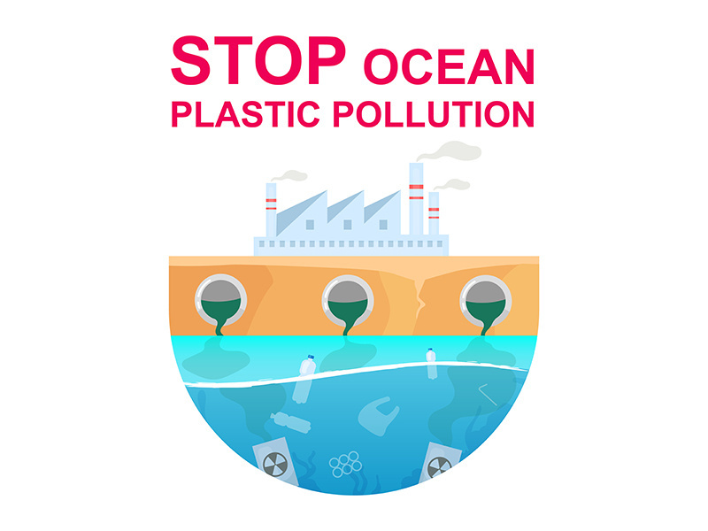 Stop ocean plastic pollution flat concept icon