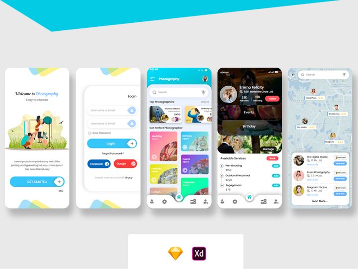 Photographer Booking mobile app UI Kit