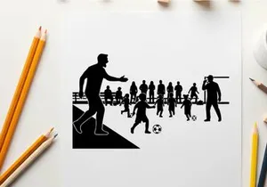 Silhouette of soccer players and spectators on a field