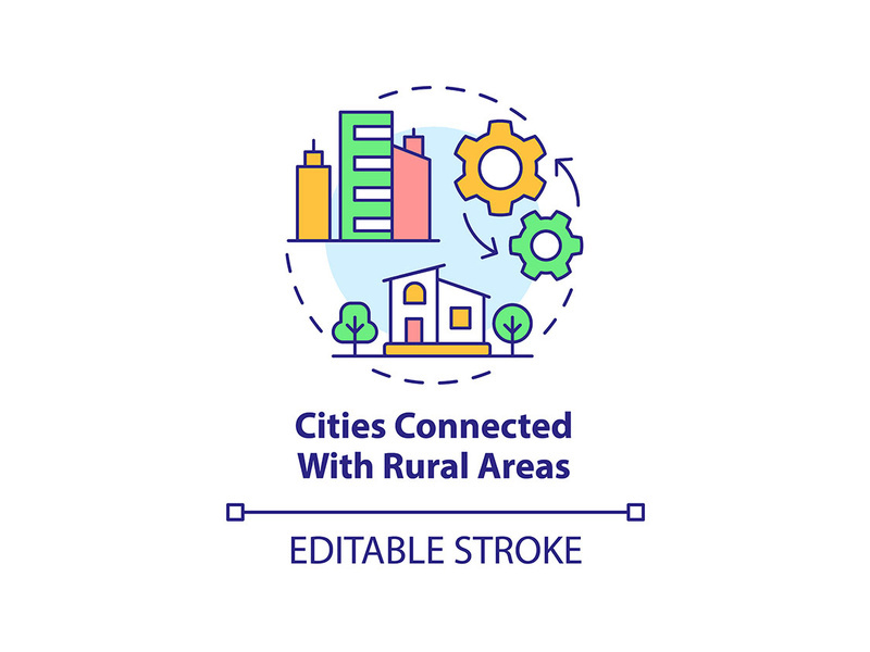 Cities connected with rural areas concept icon