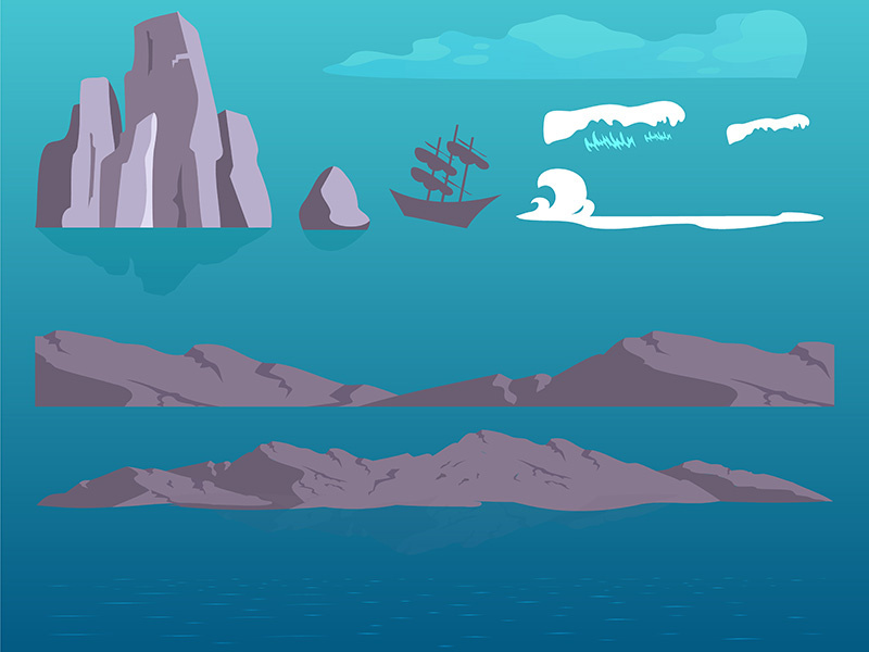 Sea rocks cartoon vector objects set