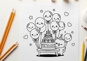 Cute cartoon kids celebrating birthday cake vector illustration