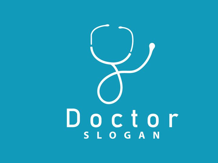 Stethoscope Logo, Simple Line Model Health Care Logo Design
