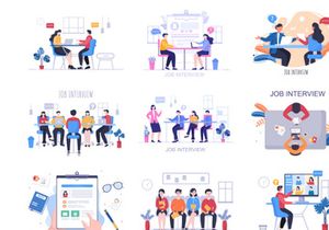 23 Job Interview Meeting and Hiring Online Vector Illustration