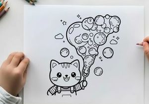 Cute cat with soap bubbles playful vector illustration