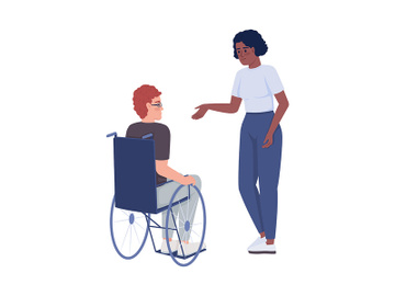 Lady offers help to disabled man semi flat color vector characters preview picture
