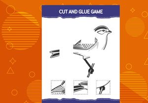 10 Pages Cut and glue game for kids with birds. Cutting practice for preschoolers. Education worksheet.