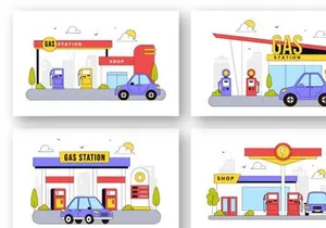 10 Gas Station Vector Illustration