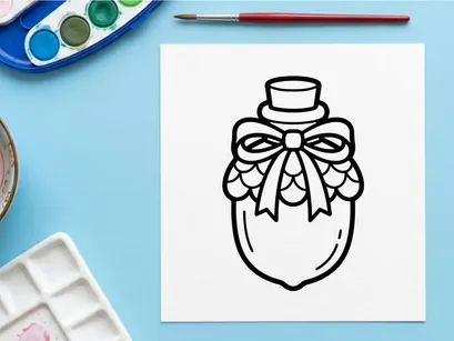 Eichel-Icon mit dekorativer Schleife. Niedliche Herbst-Nuss-Illustration für saisonales Design.