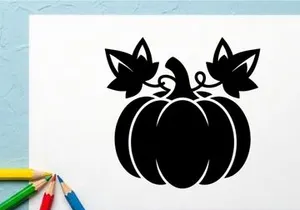 Stylized Halloween Pumpkin with Leaf Decorations for Fall Decor