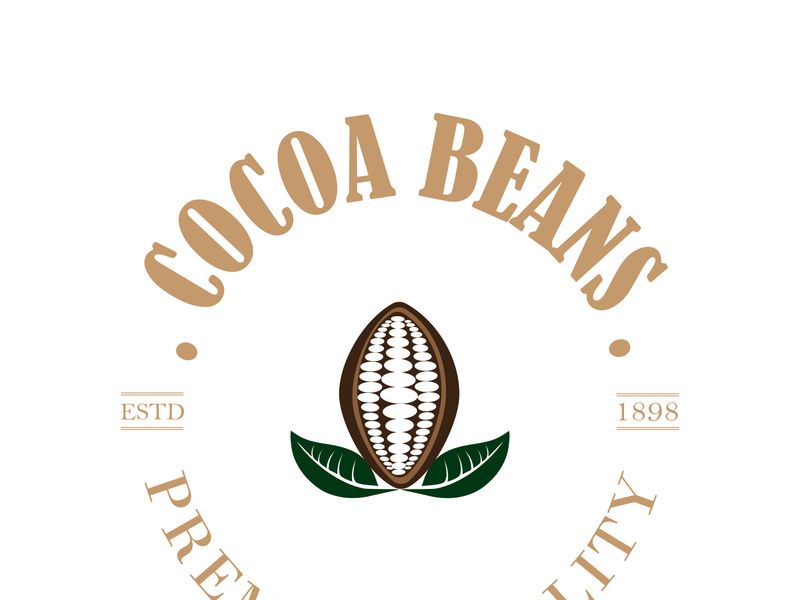 cocoa logo,cocoa bean,cocoa tree,cocoa branches and leaves,chocolate mix on white background,vintage,modern,simple,minimalist icon illustration template design vector