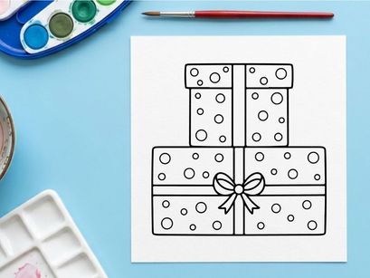 Tiga kotak hadiah Natal bertumpuk dengan motif polkadot dan pita dekoratif untuk perayaan hari raya