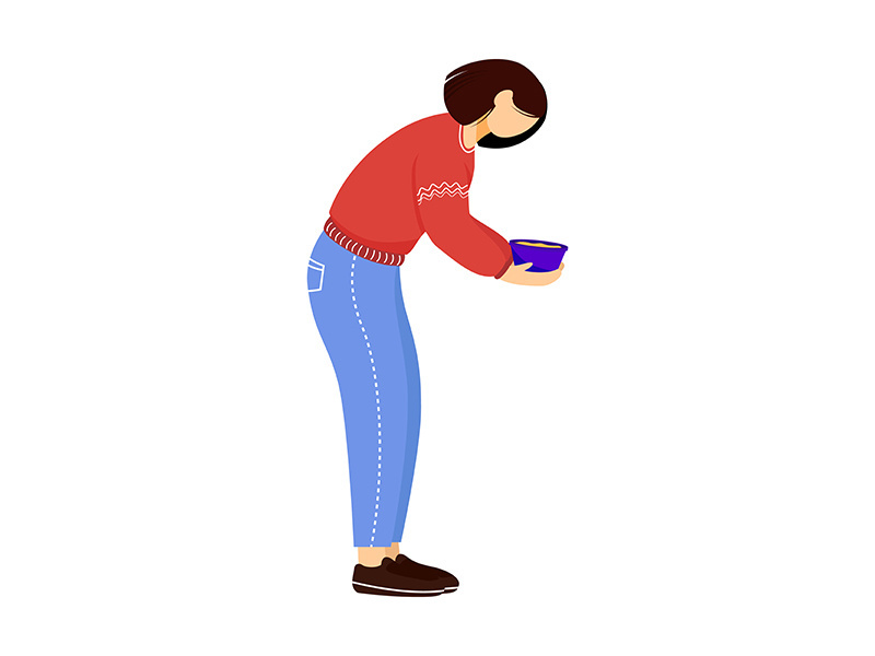 Woman holding dish flat vector illustration