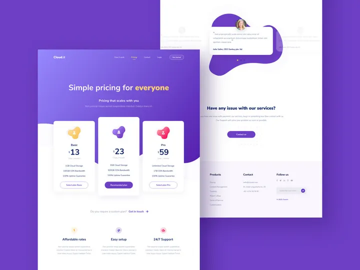 Pricing landing page