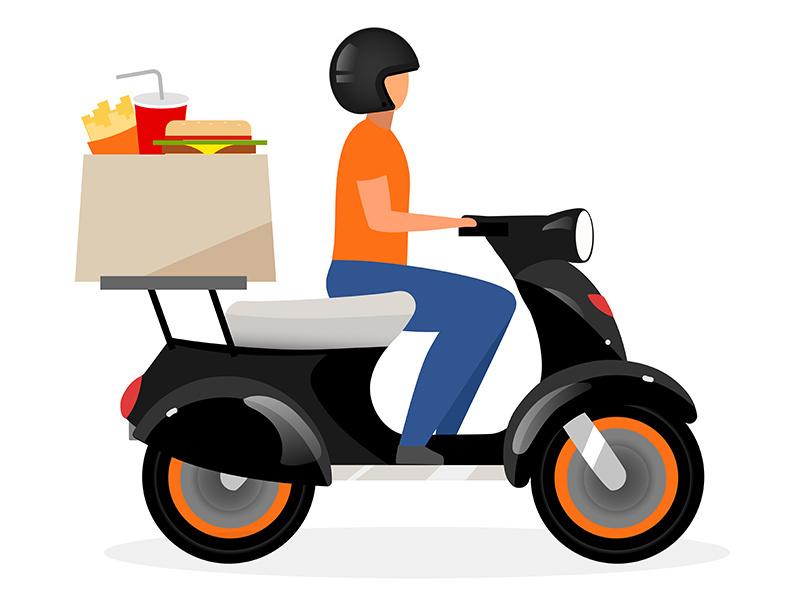 Fast food delivery courier flat vector illustration