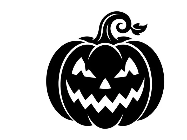 Halloween Pumpkin with Carved Face and Stem for Fall Decor