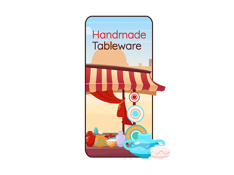 Handmade tableware cartoon smartphone vector app screen