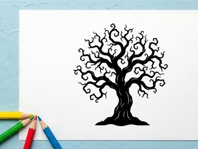 Ilustración de árbol negro de Halloween para decoraciones y diseños espeluznantes
