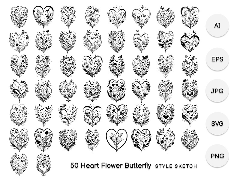 Heart Flower Butterfly Element