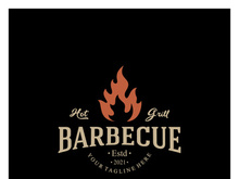 Simple Barbecue Vintage hot grill, with crossed flames and spatula. Logo for restaurant, badge, cafe and bar.vector