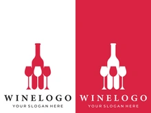 Wine logo design with wine glasses and bottles.Logos for nightclubs, bars and wine shops.