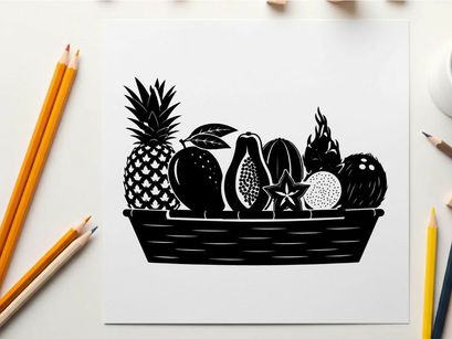Silhouette of fresh fruit in a woven basket