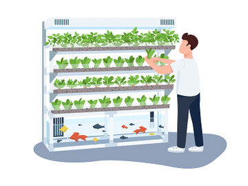 Man and domestic greenhouse, gardener flat color vector faceless character preview picture