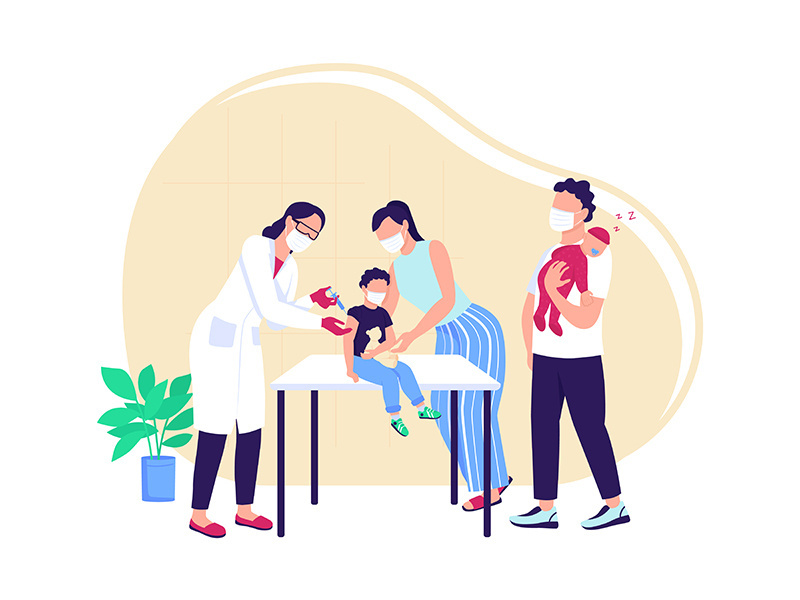 Vaccine injection for children flat concept vector illustration