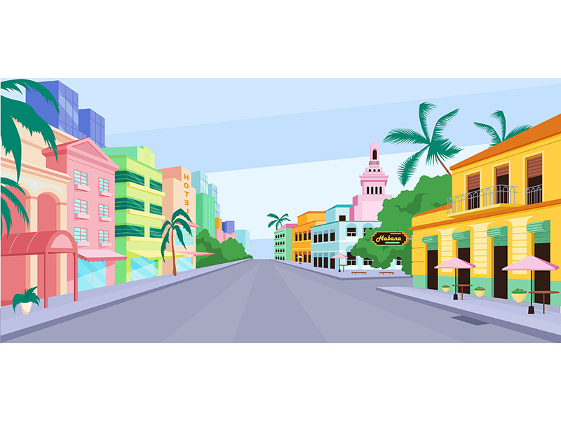 Cuba city life flat color vector illustration