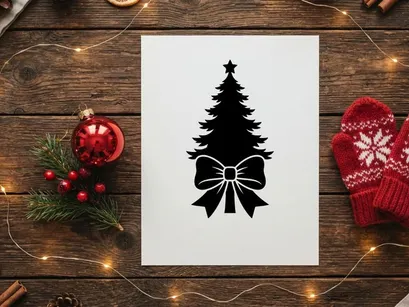 Christmas Tree Silhouette with Bow and Star for Holiday Decor